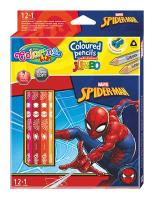 Kredki ołówkowe trójkątne jumbo Colorino Kids 13 kolorów 12 sztuk z temperówką Spiderman. Wydawca: Patio. SmakLiter.pl Opakowanie Kredki ołówkowe trójkątne jumbo Colorino Kids 13 kolorów 12 sztuk z temperówką Spiderman