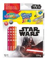Kredki ołówkowe trójkątne jumbo Colorino Kids 13 kolorów 12 sztuk z temperówką Star Wars. Wydawca: Patio. SmakLiter.pl Opakowanie Kredki ołówkowe trójkątne jumbo Colorino Kids 13 kolorów 12 sztuk z temperówką Star Wars