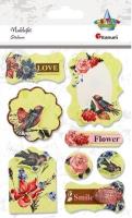 Opakowanie Naklejki papierowe 3D ramki kwiaty, ptaki 8szt