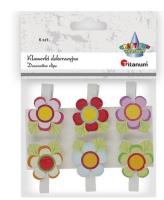 Opakowanie Ozdoba drewniana Klamerki kwiatki 26x27mm mix 6szt