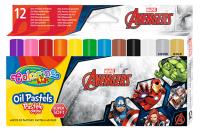 Pastele olejne Colorino Kids trójkątne 12 kolorów Avengers. Wydawca: Patio. SmakLiter.pl Opakowanie Pastele olejne Colorino Kids trójkątne 12 kolorów Avengers