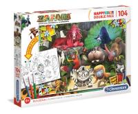 Puzzle 104 Happy Kolor Double Face Zafari. Wydawca: Clementoni. SmakLiter.pl Opakowanie Puzzle 104 Happy Kolor Double Face Zafari