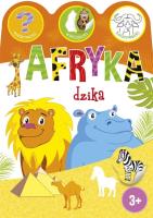 Afryka dzika. Zgadywanki, wyklejanki, kolorowanki. Autor: Ewa Gorzkowska-Parnas. SmakLiter.pl Okładka książki Afryka dzika. Zgadywanki, wyklejanki, kolorowanki