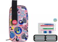 Opakowanie Multipiórnik Milan owalny z 4 piórnikami PEACOCK różowy