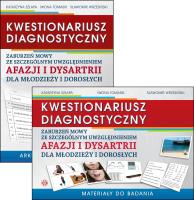 Kwestionariusz diagnostyczny zaburzeń mowy ze szczególnym uwzględnieniem afazji i dysartrii dla młodziezy i dorosłych. Autor: Szłapa Katarzyna, Szłapa Katarzyna Tomasik Iwona, Wrzesiński Sławomir. SmakLiter.pl Okładka książki Kwestionariusz diagnostyczny zaburzeń mowy ze szczególnym uwzględnieniem afazji i dysartrii dla młodziezy i dorosłych