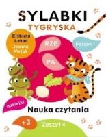 Sylabki Tygryska. Nauka czytania zeszyt 4. Autor: Lekan Elżbieta, Joanna Myjak (ilustr.). SmakLiter.pl Okładka książki Sylabki Tygryska. Nauka czytania zeszyt 4