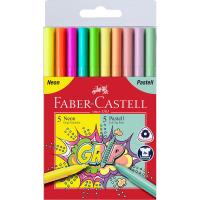 Flamastry Grip Faber-Castell 5 kolorów neonowych + 5 kolorów pastelowych w etui. Wydawca: Faber-Castell. SmakLiter.pl Opakowanie Flamastry Grip Faber-Castell 5 kolorów neonowych + 5 kolorów pastelowych w etui