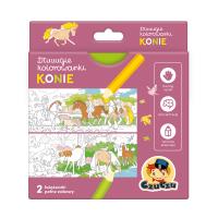 Dłuuugie kolorowanki Konie 4+. Autor: Opracowanie zbiorowe. SmakLiter.pl Okładka książki Dłuuugie kolorowanki Konie 4+