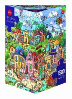 Puzzle 1500 Szczęśliwe miasto (Puzzle+plakat). Wydawca: Heye. SmakLiter.pl Opakowanie Puzzle 1500 Szczęśliwe miasto (Puzzle+plakat)