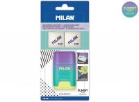 Opakowanie Temperówko z gumką Milan fioletowo-zielono-żółta, 2 gumki 430, COMPACT SUNSET na blistrze