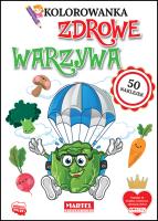 Kolorowanka z naklejkami Zdrowe warzywa. Autor: Katarzyna Salamon. SmakLiter.pl Okładka książki Kolorowanka z naklejkami Zdrowe warzywa