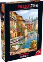 Puzzle 260 Kawiarnia nad kanałem. Wydawca: Anatolian. SmakLiter.pl Opakowanie Puzzle 260 Kawiarnia nad kanałem