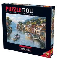 Puzzle 500 Domki nad zatoką. Wydawca: Anatolian. SmakLiter.pl Opakowanie Puzzle 500 Domki nad zatoką