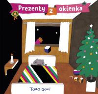 Prezenty z okienka. Autor: Taro Gomi. SmakLiter.pl Okładka książki Prezenty z okienka