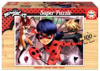 Opakowanie Puzzle 100 Miraculum Biedronka i Czarny Kot drewno