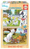 Puzzle 2x25 101 dalmatyńczyków/Aryskotraci drewno. Wydawca: Educa. SmakLiter.pl Opakowanie Puzzle 2x25 101 dalmatyńczyków/Aryskotraci drewno