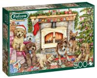 Puzzle 500 Falcon Christmas Świąteczne szczenięta. Wydawca: Jumbo. SmakLiter.pl Opakowanie Puzzle 500 Falcon Christmas Świąteczne szczenięta