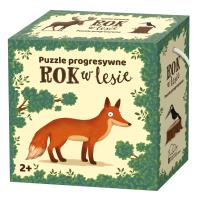 Rok w lesie. Puzzle progresywne. Autor: Emilia Dziubak Martin Widmark. SmakLiter.pl Okładka książki Rok w lesie. Puzzle progresywne