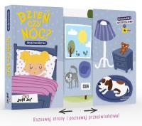 Rozsuwanki-niespodzianki. Dzień czy noc?. Autor: Magdalena Młodnicka (tekst); Paulina Koniuk-Fonżychowska (ilustracje), Agnieszka Matz. SmakLiter.pl Okładka książki Rozsuwanki-niespodzianki. Dzień czy noc?