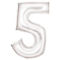 Opakowanie Balon foliowy cyfra 5 satynowa biała 86cm