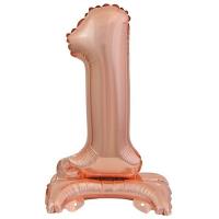 Opakowanie Balon foliowy mini cyfra 1 na stojaku różowe złoto