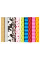 Opakowanie BIBUŁA MARSZCZONA TOP 2000 CREATINIO 25X200 MAŁY MIX WZORY: srebro, złoto, łaty, cętki, serca, zielono żółte groszki, niebieskie paski, czerwono-czarne groszki, rożowe paski, czerwono zółte groszki KOMPLET 10 SZTUK