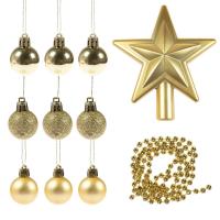 Opakowanie Bombki + gwiazda + łańcuch złoty 11el