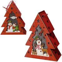 Opakowanie Choinka drewniana lampion ze światłem MIX