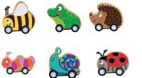 Opakowanie Drewniany Samochodzik z Napędem Zwierzęta MIX