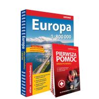 Okładka książki Europa atlas samochodowy 1:800 000 + Pierwsza pomoc - krok po kroku - ilustrowana instrukcja