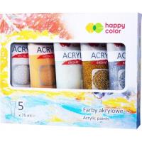 Opakowanie Farby akrylowe 75ml 5 kolorów brokat HAPPY COLOR
