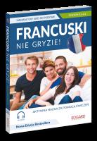 Francuski nie gryzie! Innowacyjny kurs od podstaw A1-A2. Autor: Klaudyna Banaszek. SmakLiter.pl Okładka książki Francuski nie gryzie! Innowacyjny kurs od podstaw A1-A2
