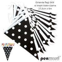 Opakowanie Girlanda flagi w kropki biało-czarna 27.5cmx6m