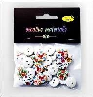 Opakowanie Guziki drewniane białe nadruk kwiaty 15mm 15g