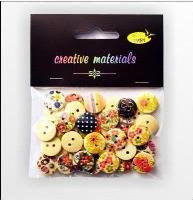 Opakowanie Guziki drewniane kremowe nadruk kwiaty 15mm 15g