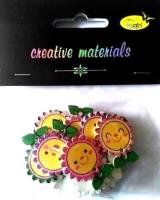 Opakowanie Guziki drewniane kwiatek nadruk 25mm 9g ok 15szt