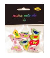 Guziki ozdobne Ptaszki 24x15mm 15szt. Wydawca: Galeria Hobby. SmakLiter.pl Opakowanie Guziki ozdobne Ptaszki 24x15mm 15szt