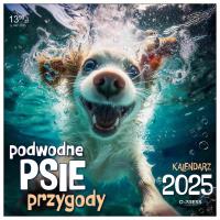 Kalendarz 2025 Ścienny Podwodne Psie Przygody. Wydawca: O-press. SmakLiter.pl Opakowanie Kalendarz 2025 Ścienny Podwodne Psie Przygody