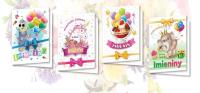 Opakowanie Karnet B6 z naklejkami Imieniny dzieci MIX (10szt)