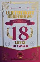 Opakowanie Karnet Certyfikat Urodzinowy 18 urodziny damskie