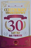 Opakowanie Karnet Certyfikat Urodzinowy 30 urodziny damskie