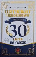 Opakowanie Karnet Certyfikat Urodzinowy 30 urodziny męskie