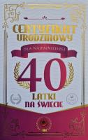 Opakowanie Karnet Certyfikat Urodzinowy 40 urodziny damskie