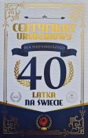 Opakowanie Karnet Certyfikat Urodzinowy 40 urodziny męskie