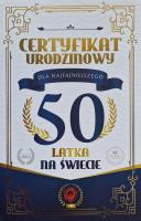 Opakowanie Karnet Certyfikat Urodzinowy 50 urodziny męskie