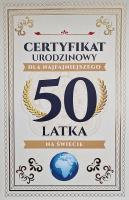 Opakowanie Karnet Certyfikat Urodzinowy 50 urodziny męskie
