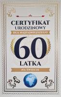 Opakowanie Karnet Certyfikat Urodzinowy 60 urodziny męskie