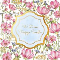 Opakowanie Karnet KW W dniu Twojego święta kwiaty niebieski