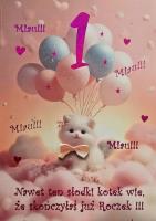 Opakowanie Karnet Roczek dziewczynka kotek 3K