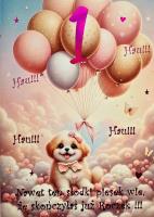 Opakowanie Karnet Roczek dziewczynka piesek 3K